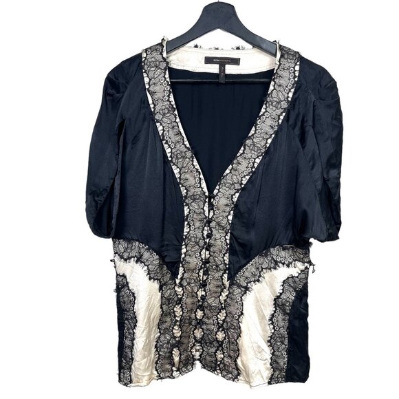 BCBGMAXAZRIA Silk Romantic Lace front blouse Y2K sz L - Picture 1 of 10